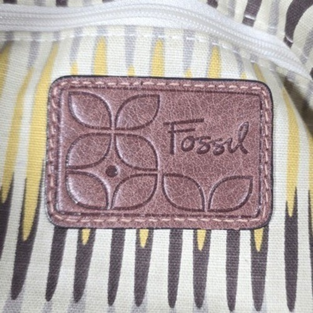 Fossil Straw Leather Floral‎ Canvas Hobo Bag Womens Small Brown Boho Key Charm - Picture 7 of 10